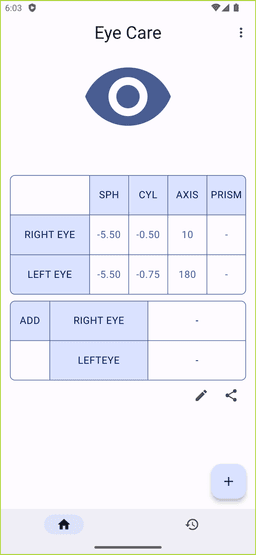 Eye Care home screen screenshot
